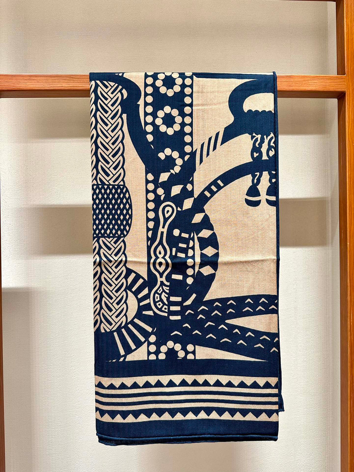 Fantaisie dEtriers Scarf 140 CM Navy Blue Silk
