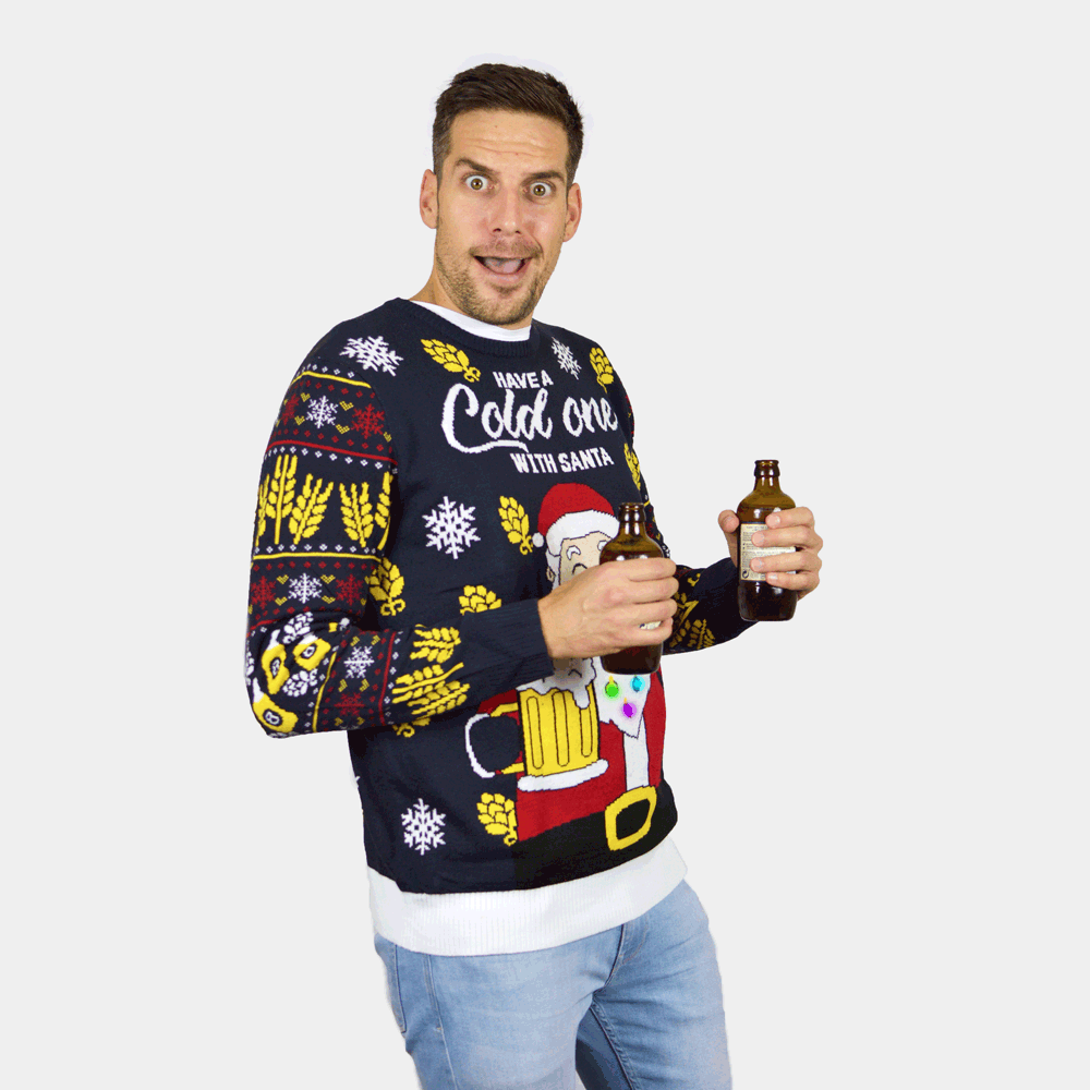 Womens LED Light-Up Ugly Christmas Sweater ¨C Santa with Beer