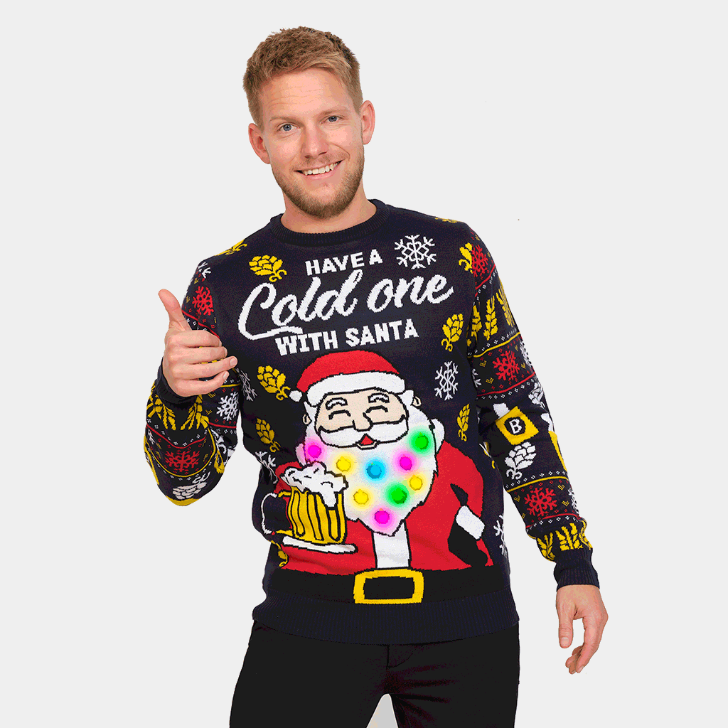 Womens LED Light-Up Ugly Christmas Sweater ¨C Santa with Beer