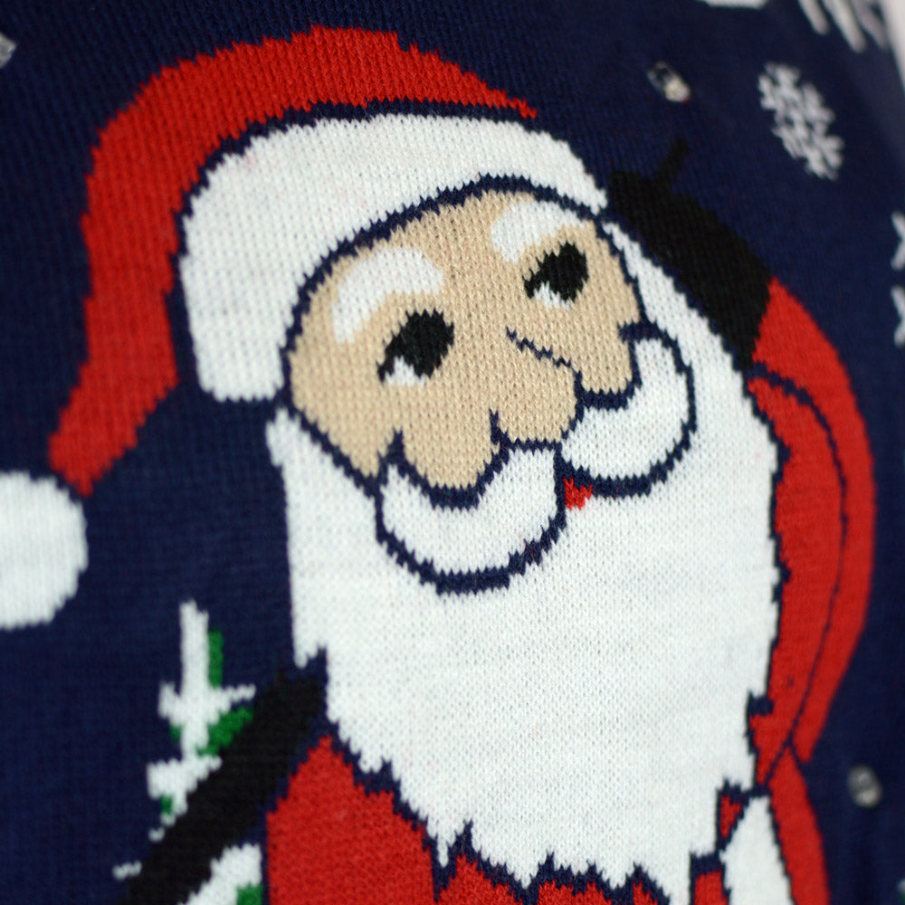 Womens LED light-up Ugly Christmas Sweater with Santa playing Golf