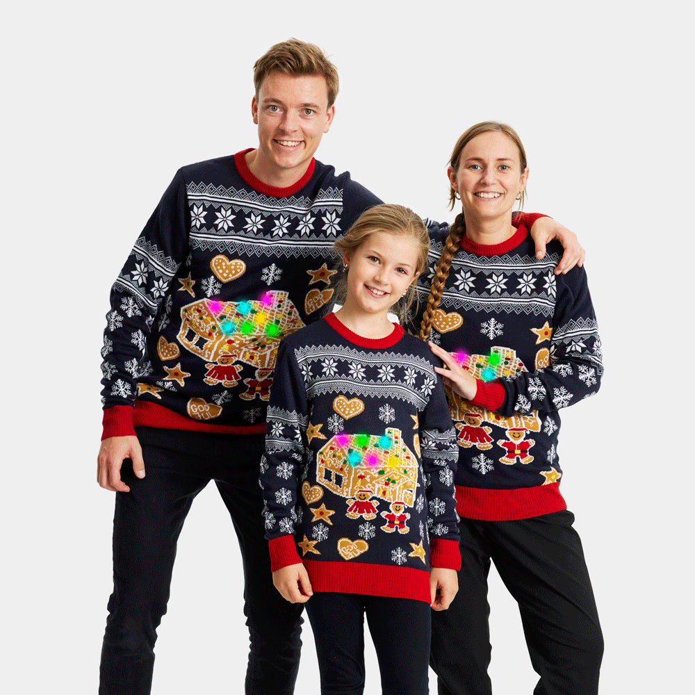 Womens LED light-up Ugly Christmas Sweater with Gingerbread House