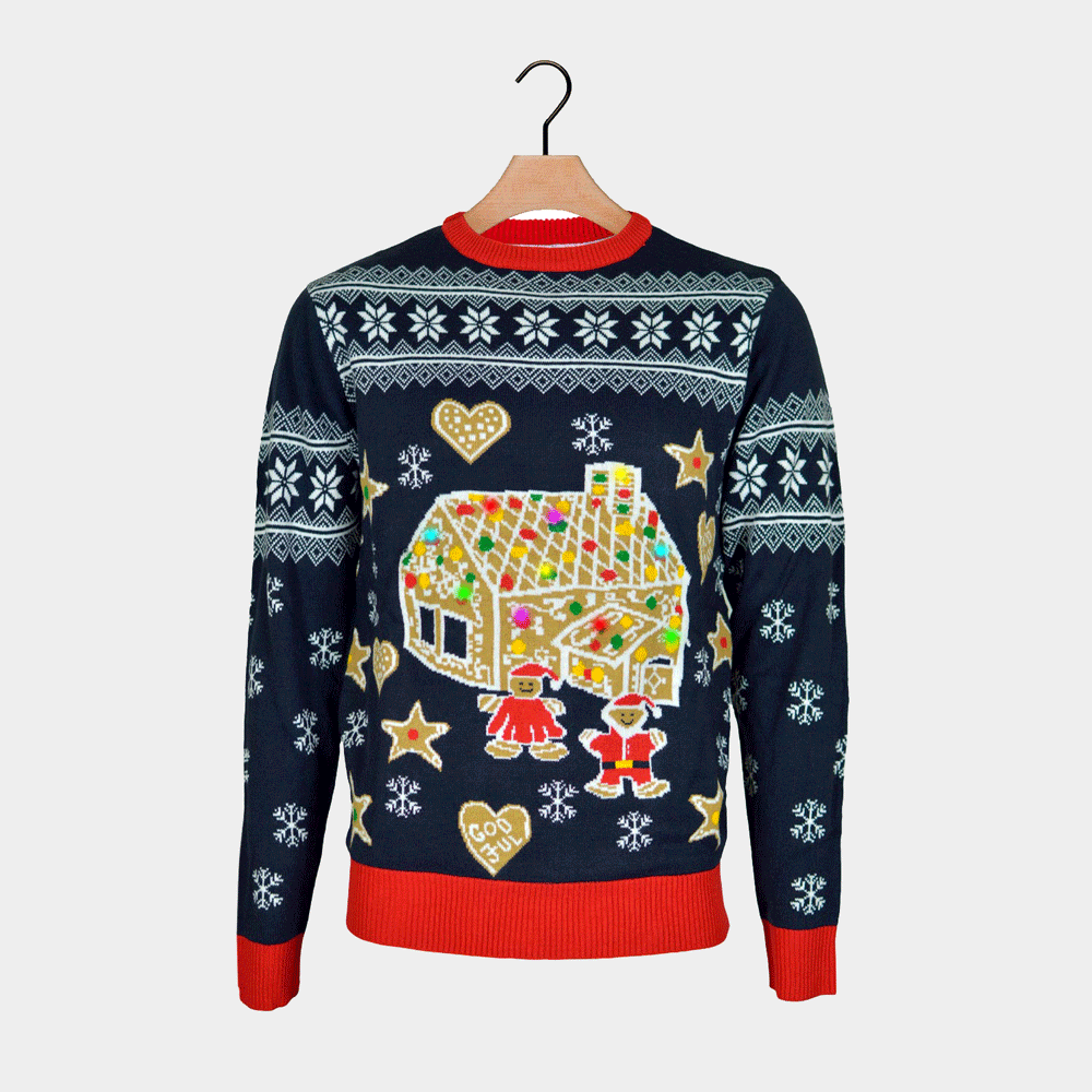Womens LED light-up Ugly Christmas Sweater with Gingerbread House