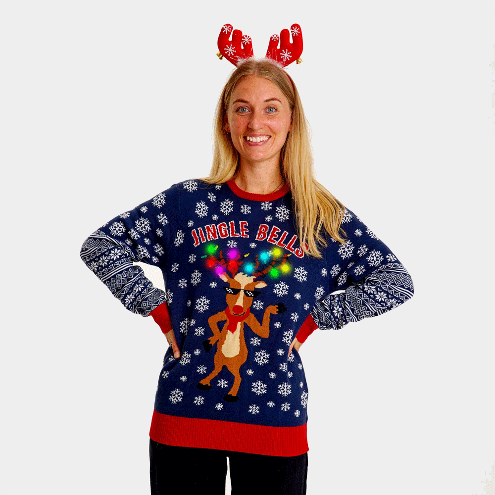 Womens LED light-up Ugly Christmas Sweater Jingle Bells