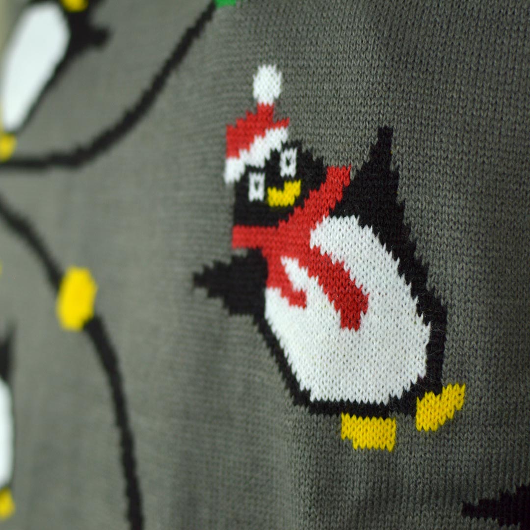 Womens LED light-up Ugly Christmas Sweater with Penguins