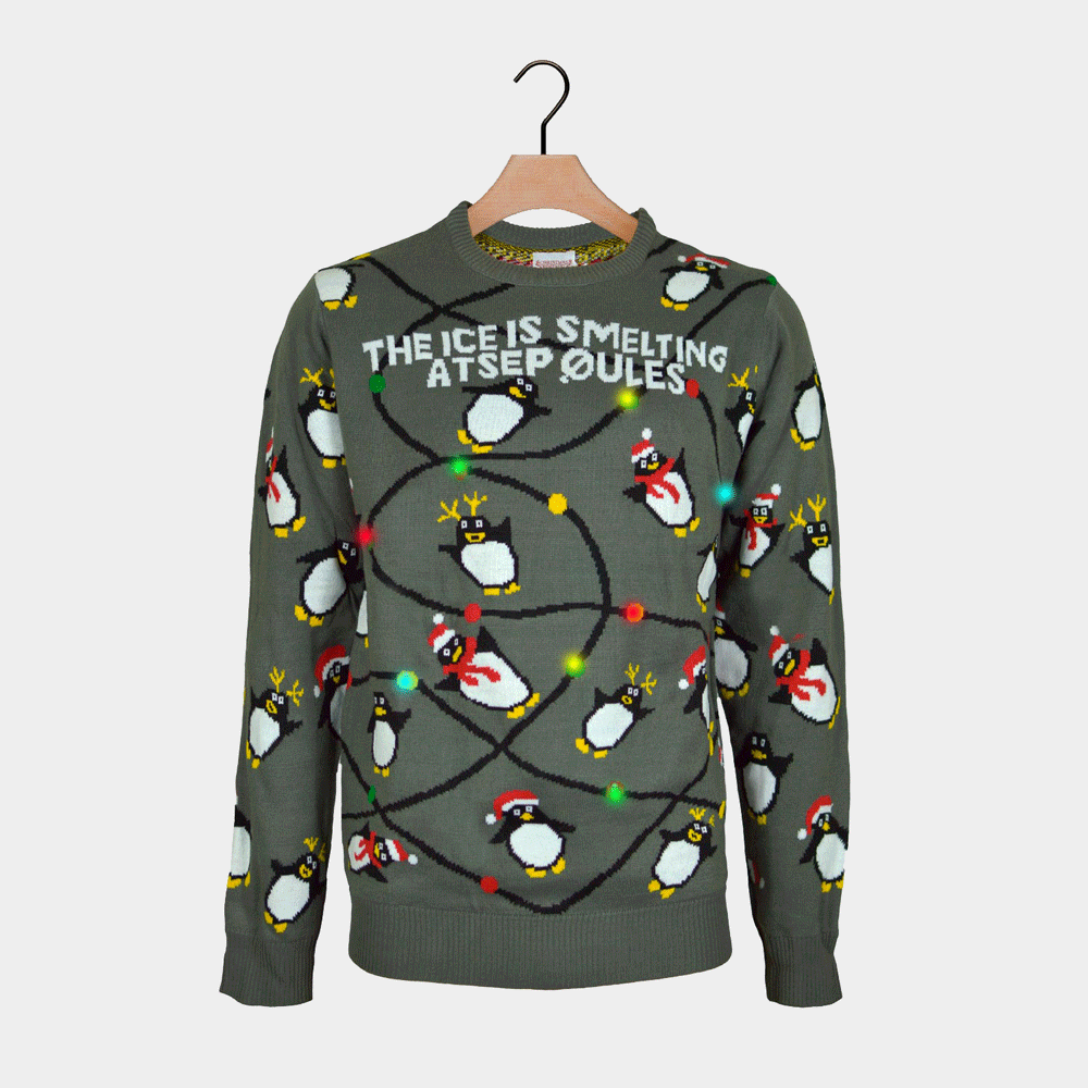 Womens LED light-up Ugly Christmas Sweater with Penguins