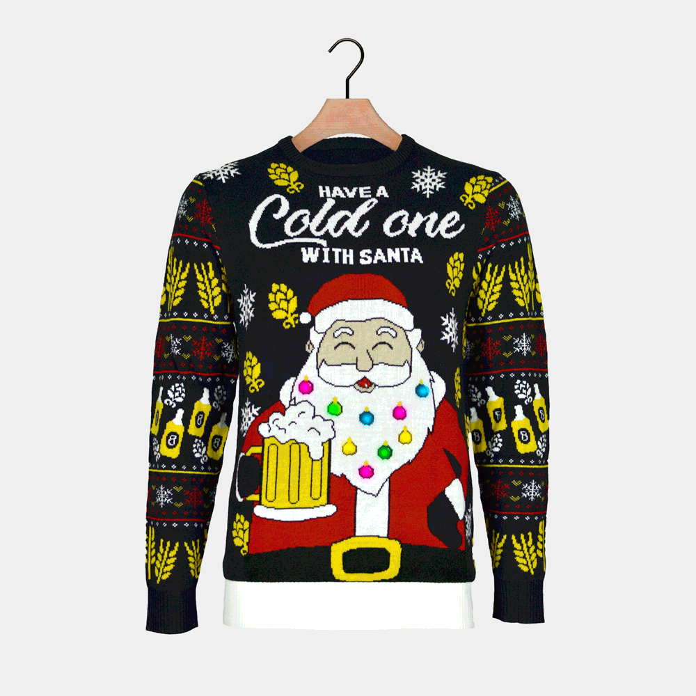 Womens LED Light-Up Ugly Christmas Sweater ¨C Santa with Beer