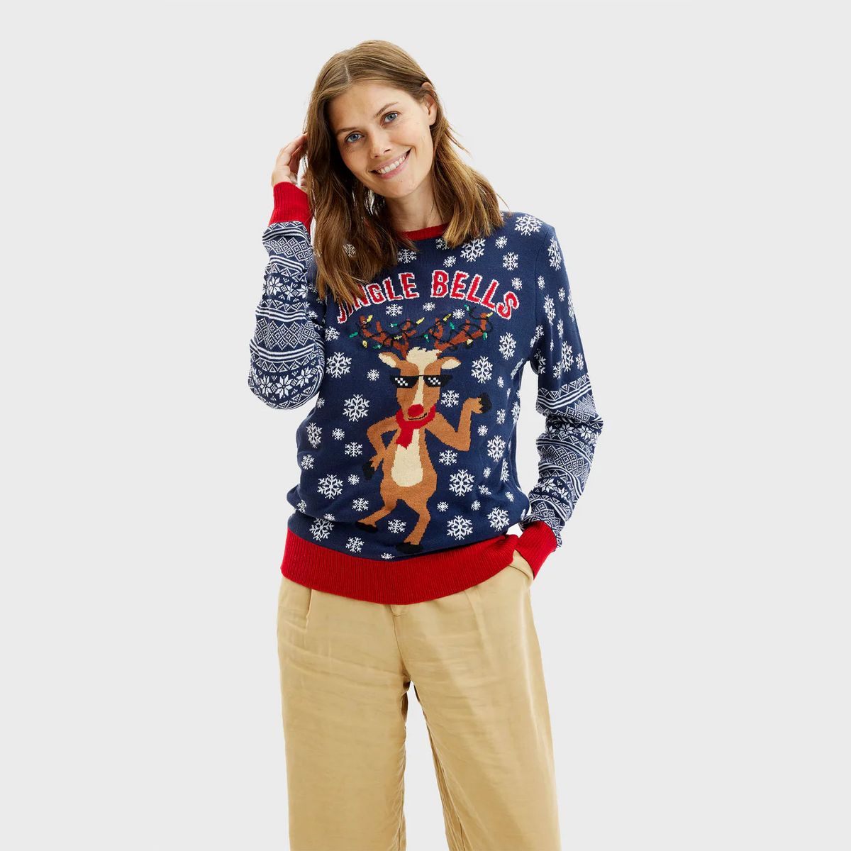 Womens LED light-up Ugly Christmas Sweater Jingle Bells