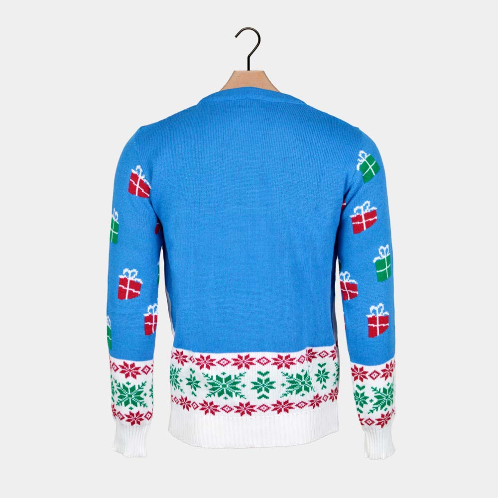 Womens Light Blue Ugly Christmas Sweater with Santa and Rudolph