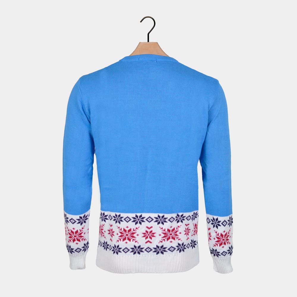Womens Light Blue Ugly Christmas Sweater with Reindeer and Snow