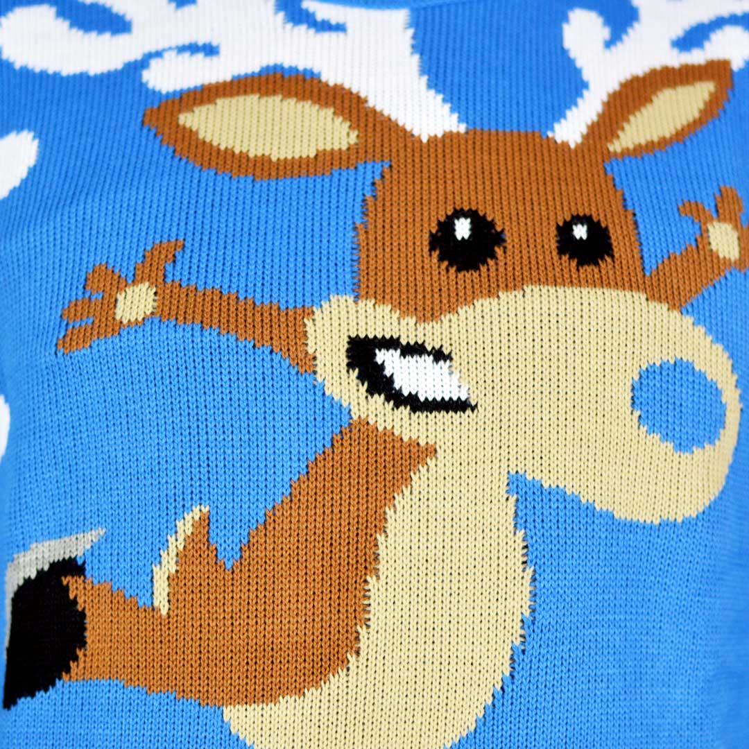 Womens Light Blue Ugly Christmas Sweater with skating Reindeer