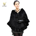 FUR STORY Womens Knitted Mink Fur Shawl Real Fur Scarf Natural Mink Poncho Coat 070304