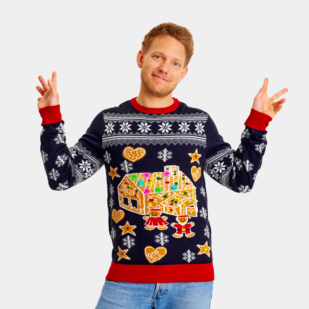 Womens LED light-up Ugly Christmas Sweater with Gingerbread House