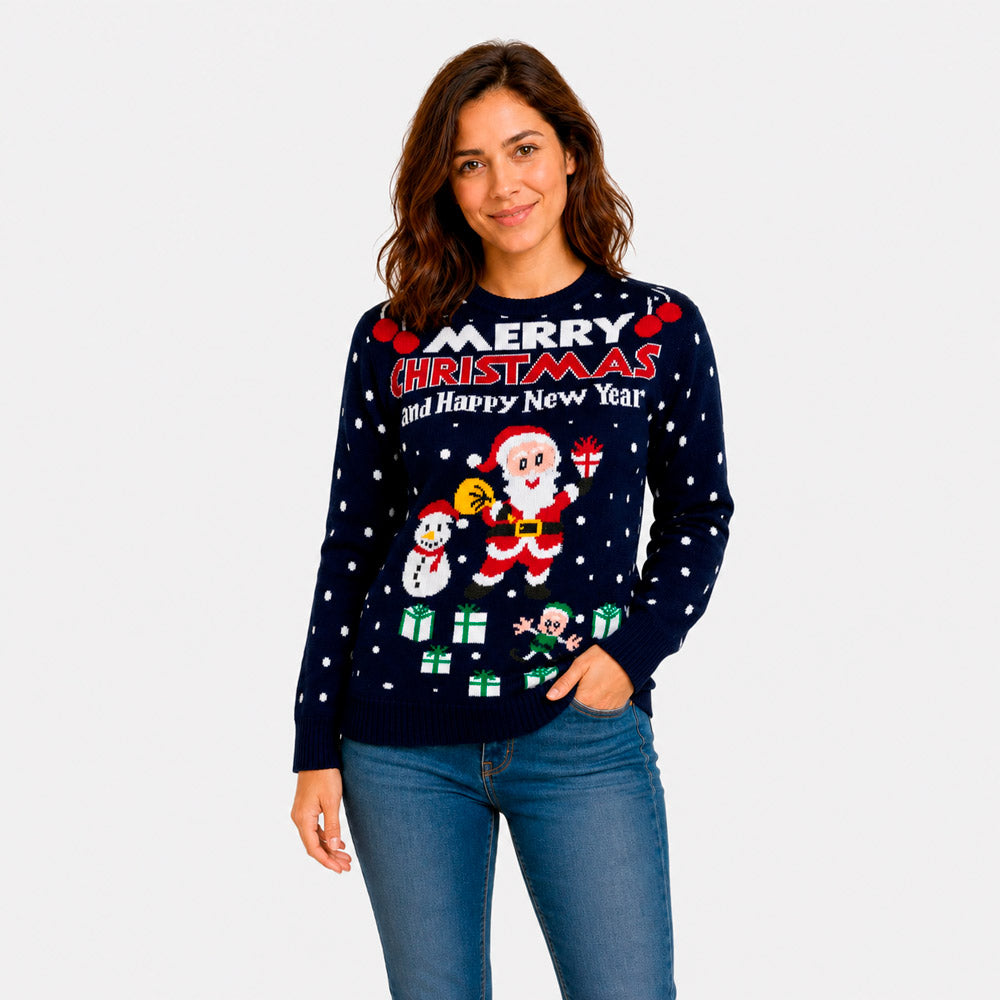 Womens Ugly Christmas Sweater Merry Christmas and Happy New Year
