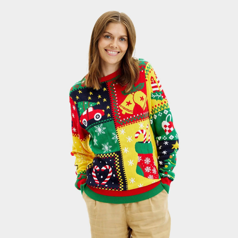 Womens Organic Cotton Ugly Christmas Sweater ¨C Patchwork