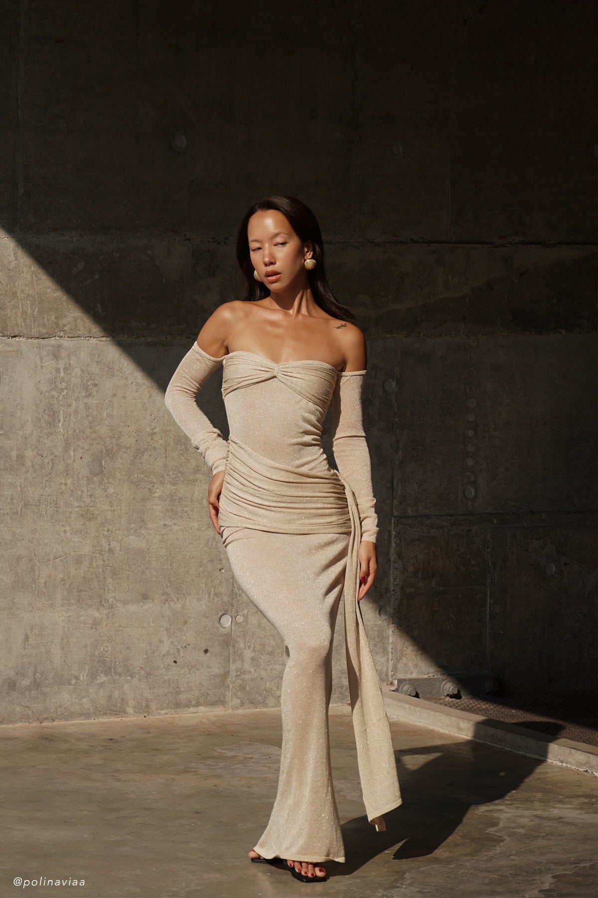 Ingrid Metallic Knit Maxi Dress - Bronze