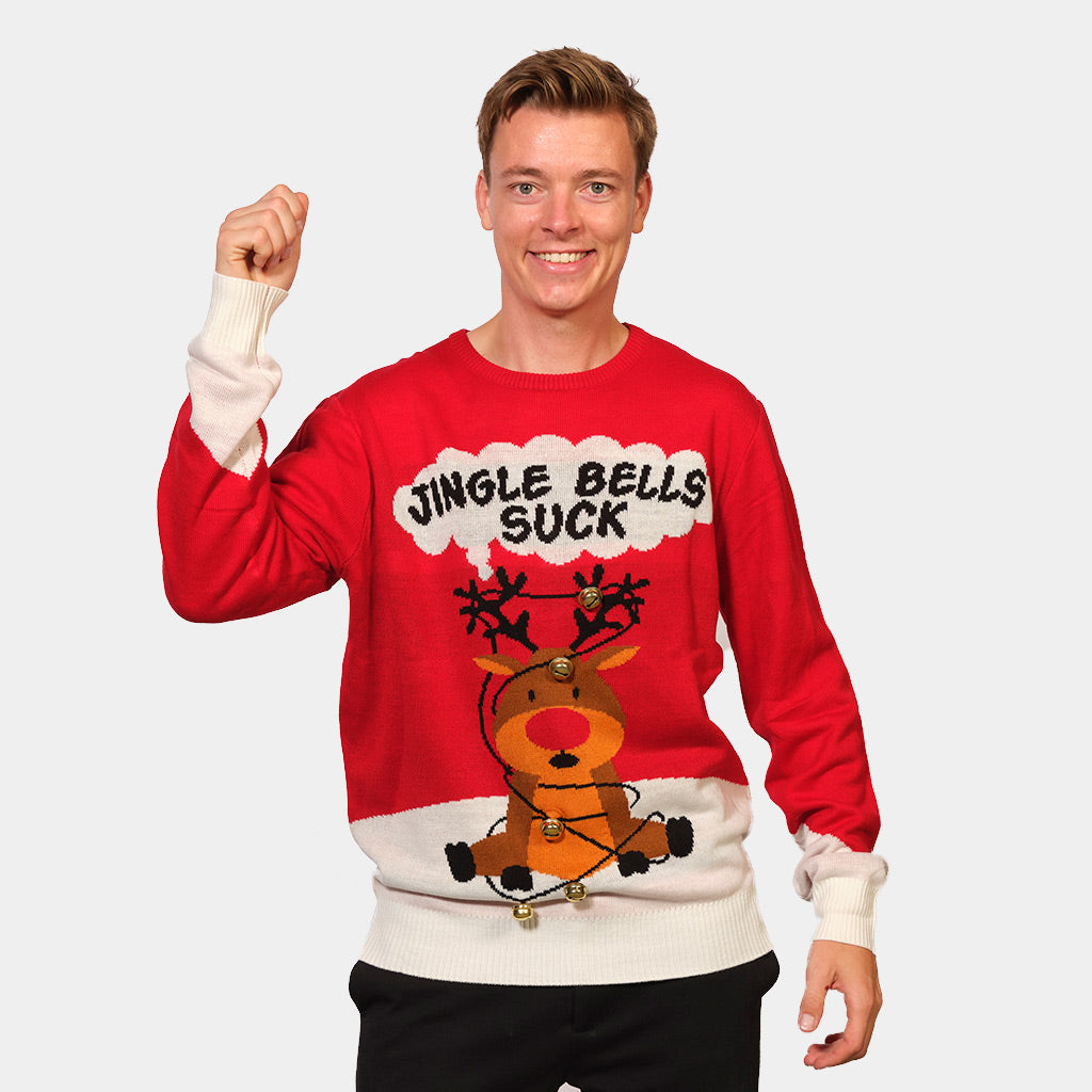 Womens Red 3D Ugly Christmas Sweater Jingle Bells Suck