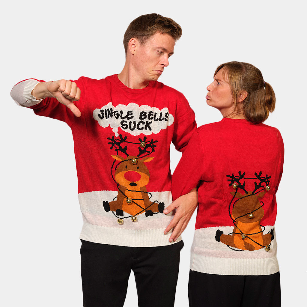 Womens Red 3D Ugly Christmas Sweater Jingle Bells Suck