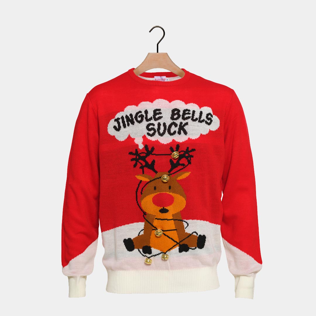Womens Red 3D Ugly Christmas Sweater Jingle Bells Suck