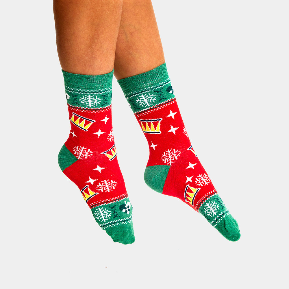 Red and Green Unisex Ugly Christmas Socks with Christmas Tree