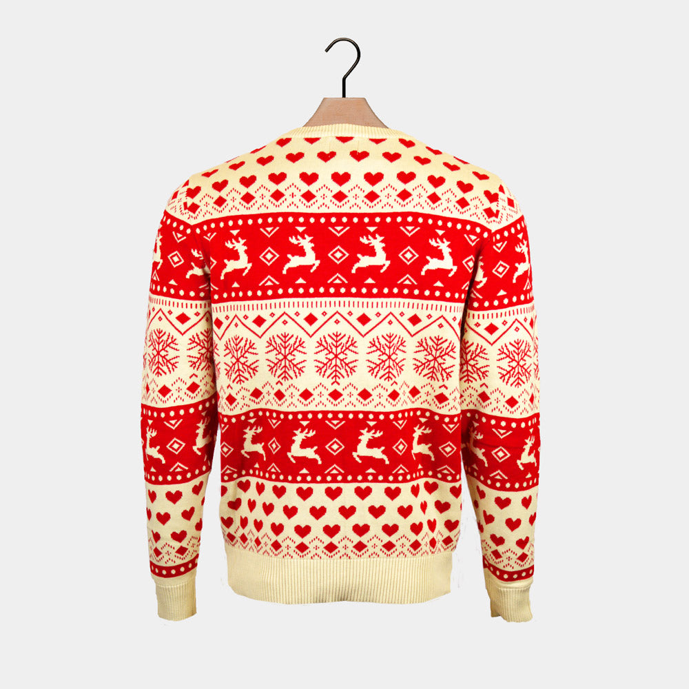 Womens Red & Beige Organic Cotton Ugly Christmas Sweater with Hearts