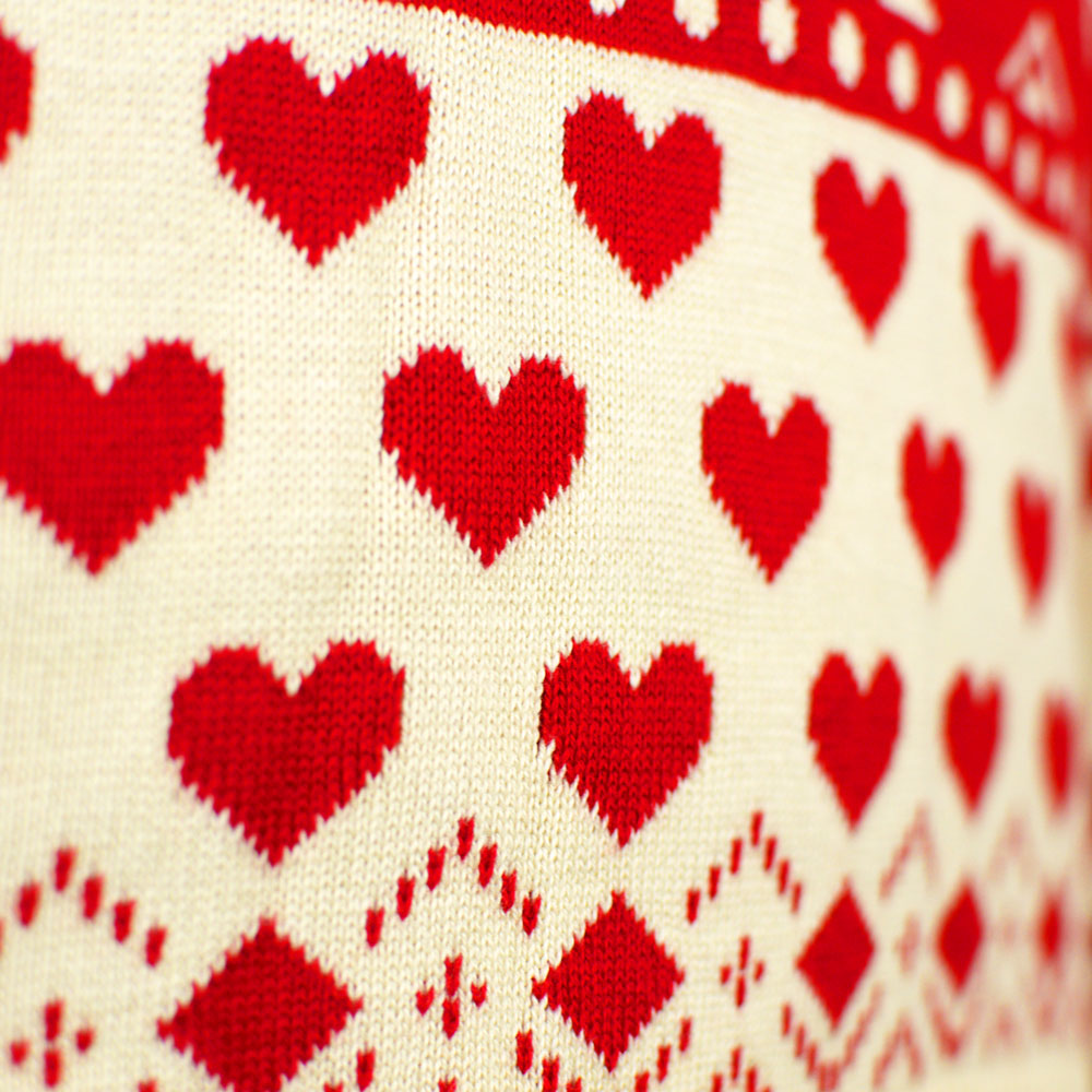 Womens Red & Beige Organic Cotton Ugly Christmas Sweater with Hearts