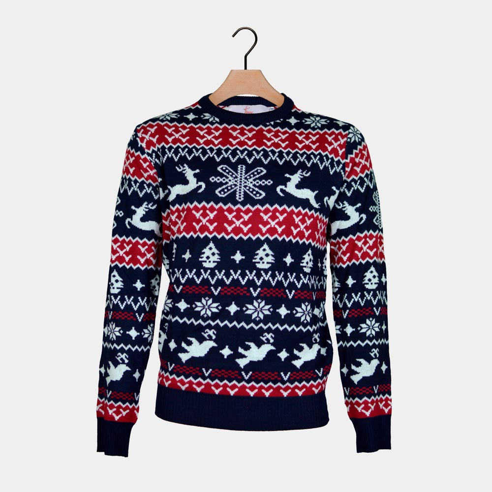 Womens Red and Blue Strips Ugly Christmas Sweater