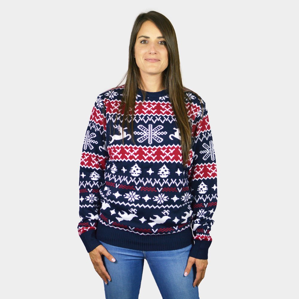Womens Red and Blue Strips Ugly Christmas Sweater