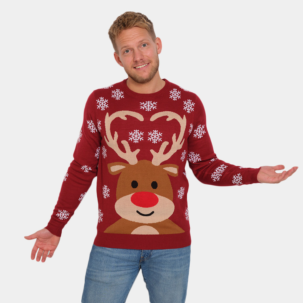 Womens Red Ugly Christmas Sweater with Rudolph the Reindeer