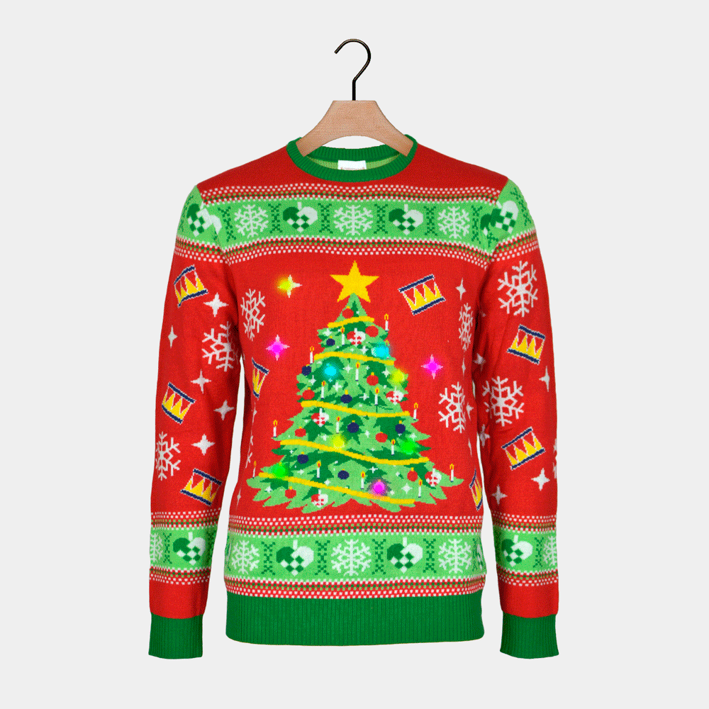 Womens Red LED light-up Ugly Christmas Sweater with Christmas Tree