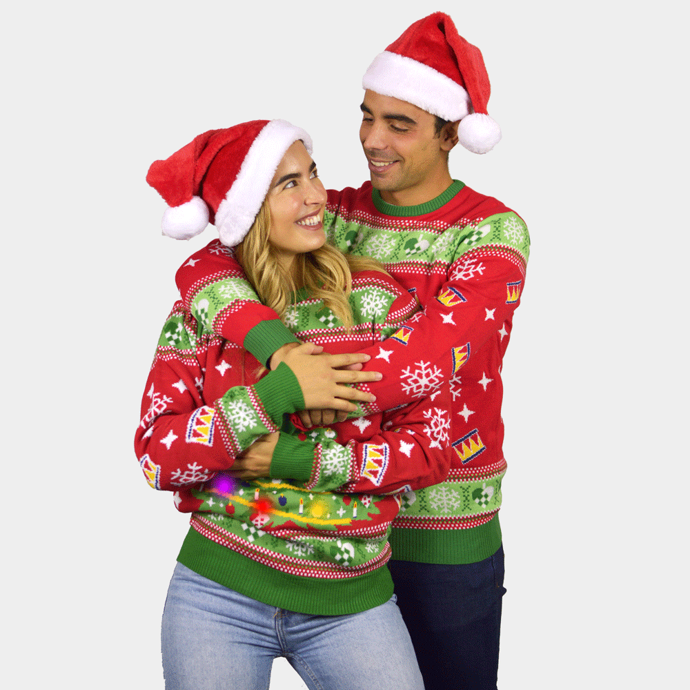 Womens Red LED light-up Ugly Christmas Sweater with Christmas Tree