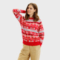 Womens Red Organic Cotton Ugly Christmas Sweater with Snowmen and Trees