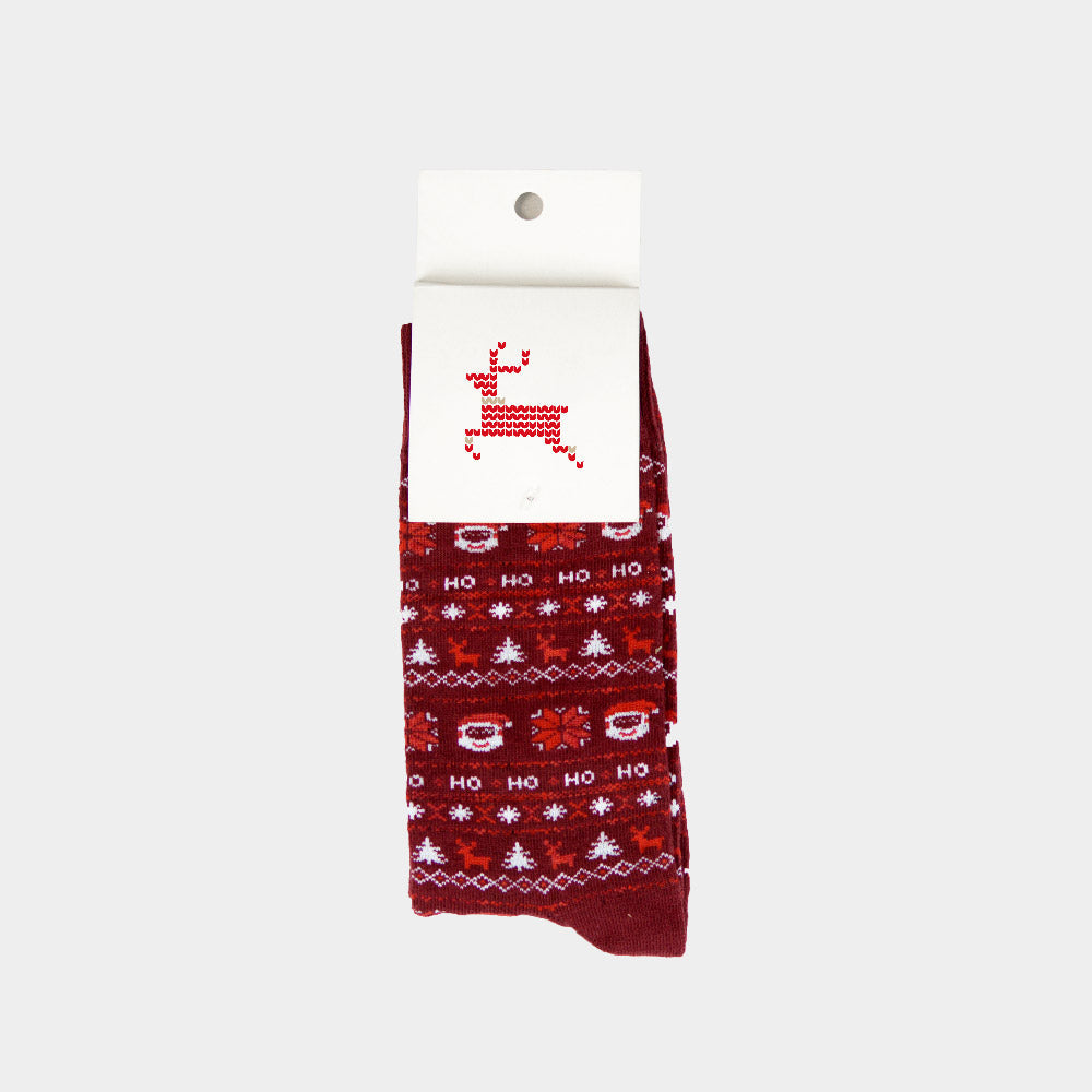 Red Unisex Ugly Christmas Socks with Santa and reindeers