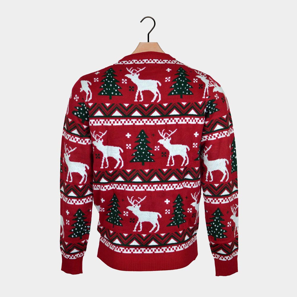 Womens Red Ugly Christmas Sweater with Reindeer and Christmas Trees