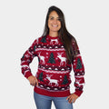Womens Red Ugly Christmas Sweater with Reindeer and Christmas Trees