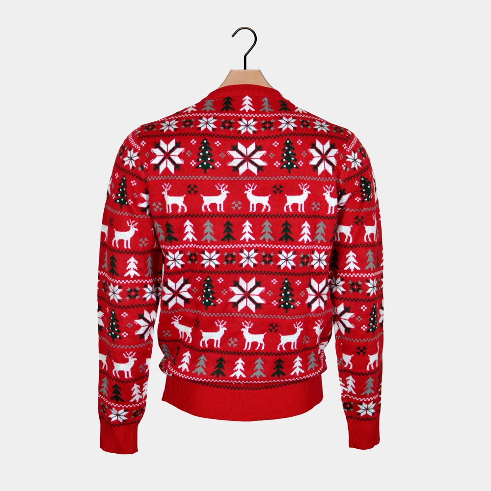 Womens Red Ugly Christmas Sweater with Reindeer, Trees and Polar Star