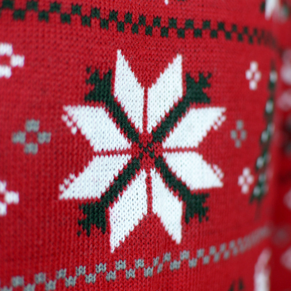 Womens Red Ugly Christmas Sweater with Reindeer, Trees and Polar Star