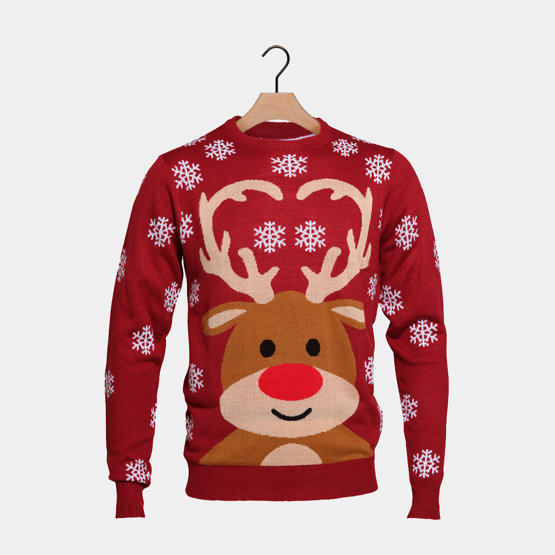 Womens Red Ugly Christmas Sweater with Rudolph the Reindeer