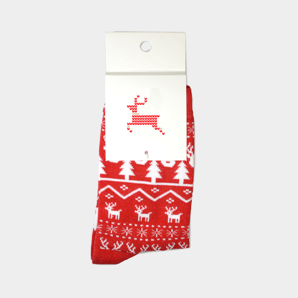Red Unisex Ugly Christmas Socks with Reindeers