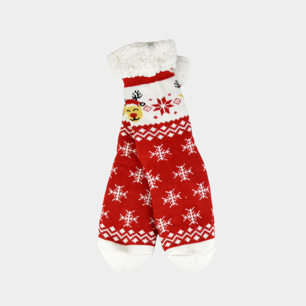 Fuzzy Christmas Socks Reindeer with Santa Hat