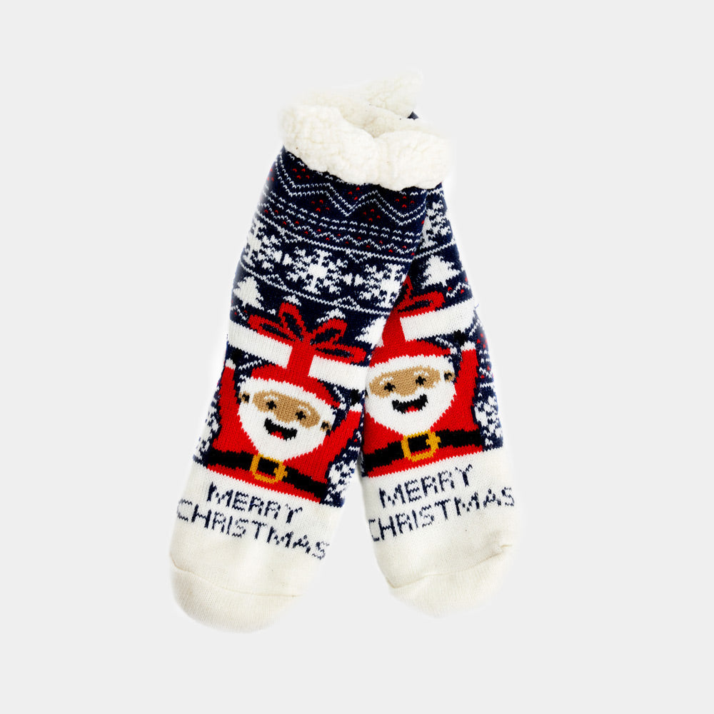 Fuzzy Christmas Socks Santa with a Gift