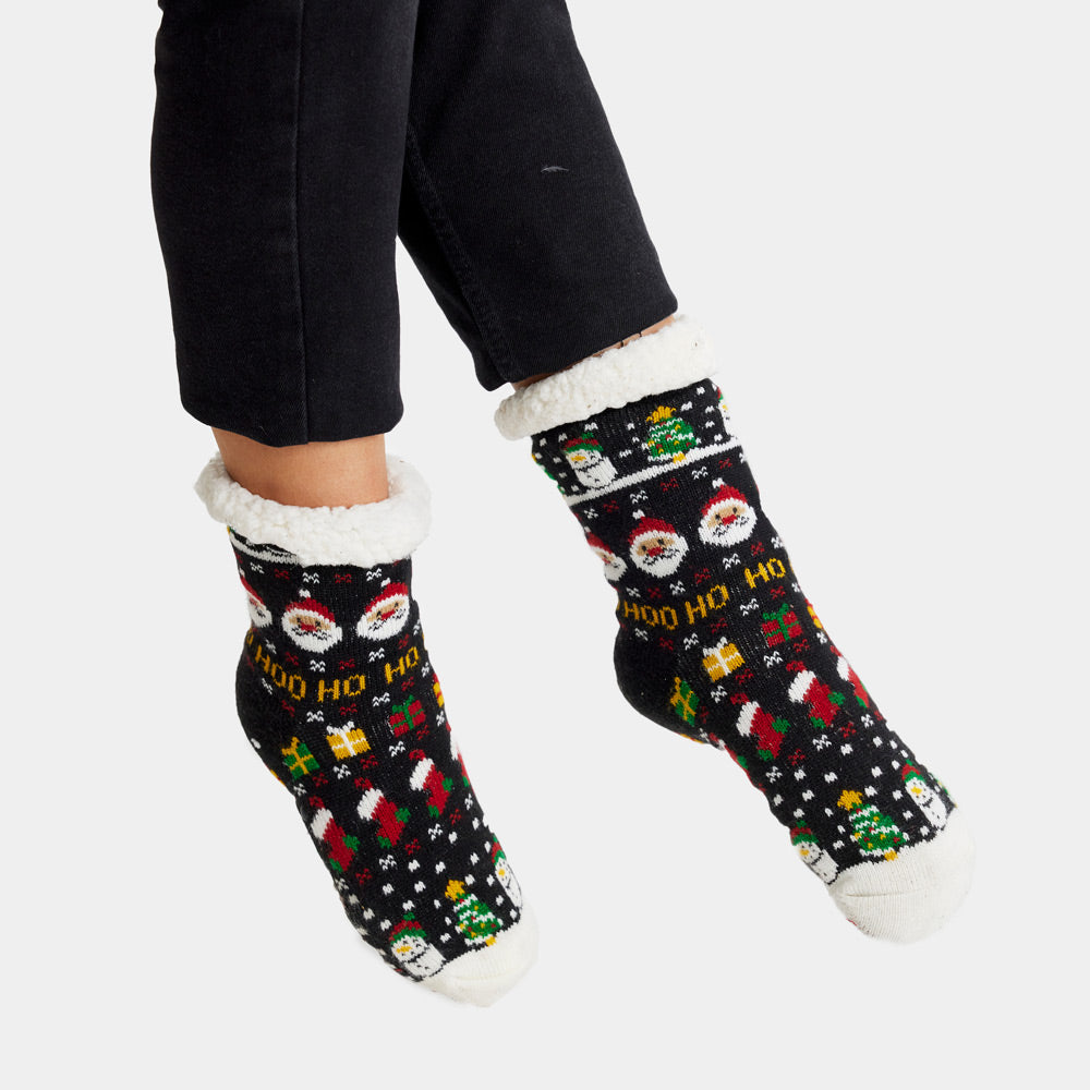Fuzzy Christmas Socks with Santa, Gifts and Snowmens