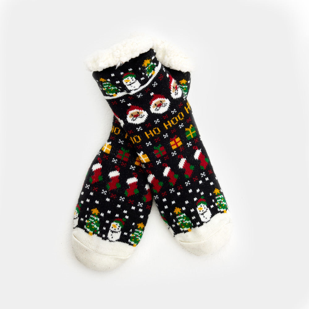 Fuzzy Christmas Socks with Santa, Gifts and Snowmens