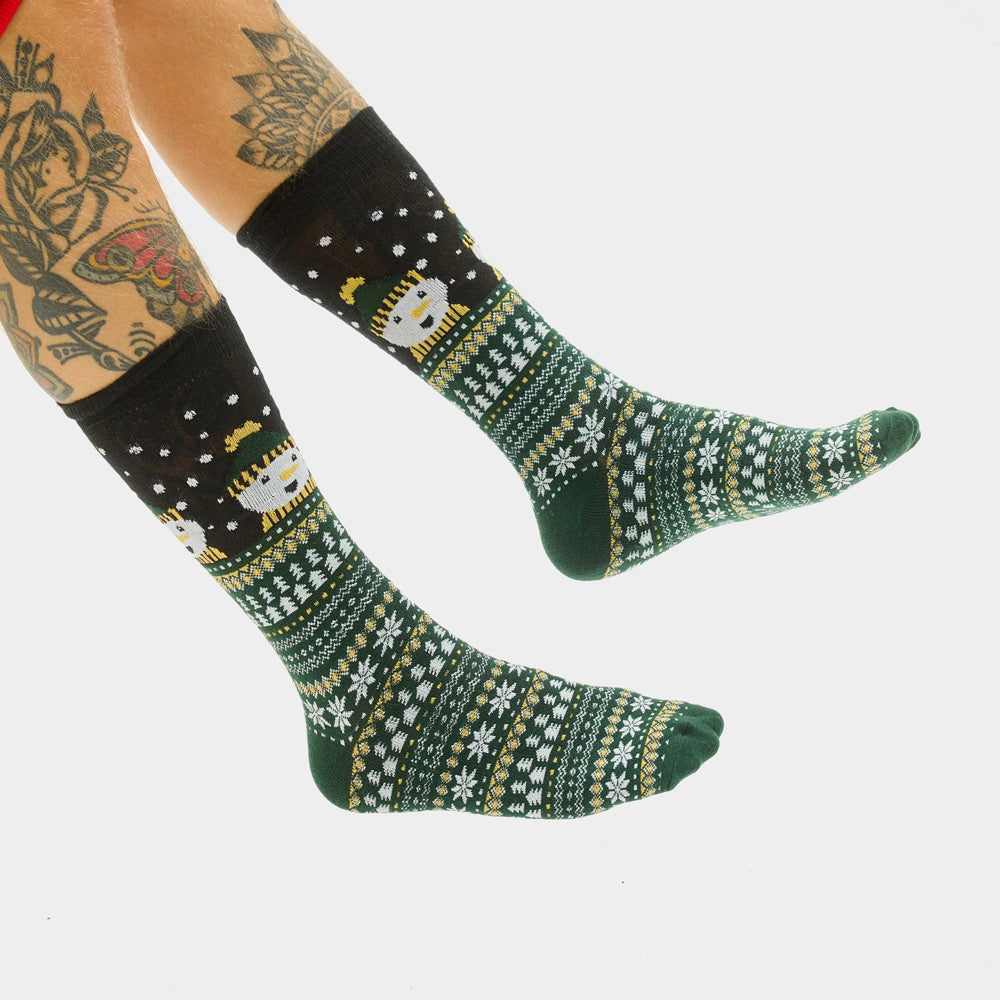 Green Unisex Ugly Christmas Socks with Snowmen