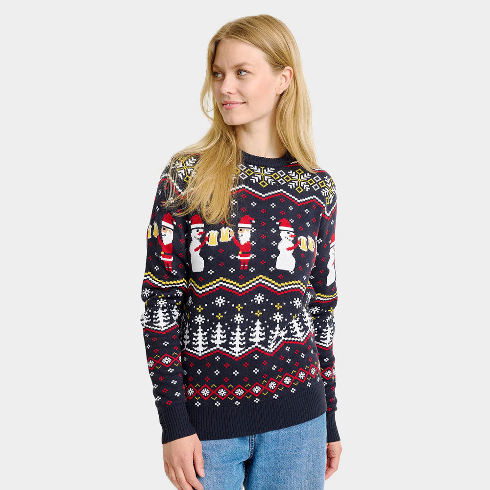 Womens Ugly Christmas Sweater ¨C Cheers Santa