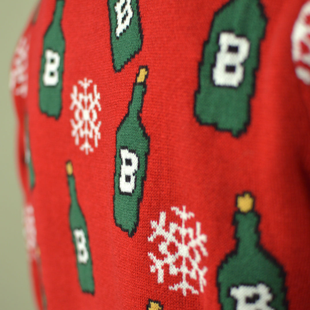 Womens Ugly Christmas Sweater with Reindeer + Beer Opener