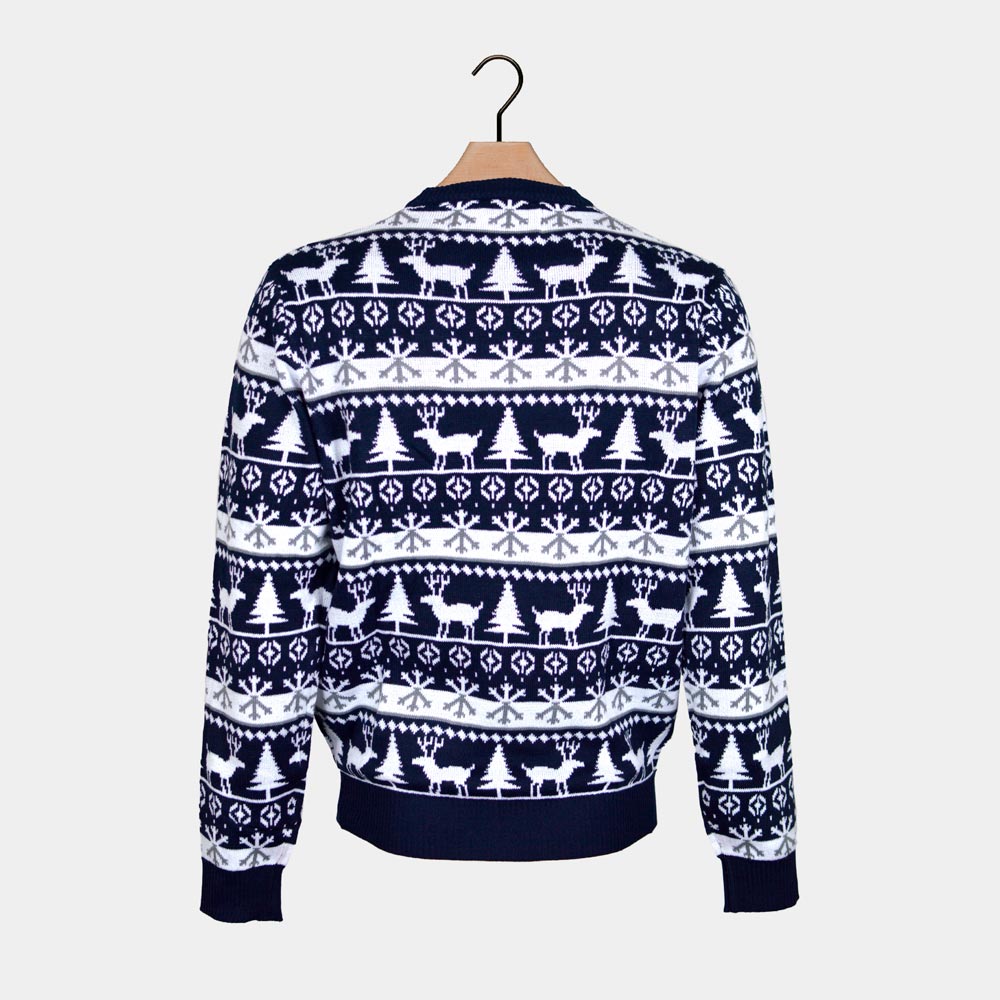 Womens Ugly Christmas Sweater with Reindeer and Trees Strips