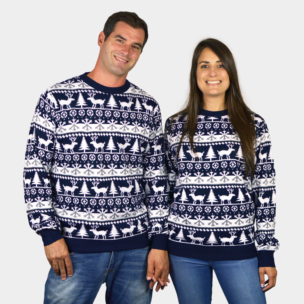 Womens Ugly Christmas Sweater with Reindeer and Trees Strips