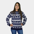 Womens Ugly Christmas Sweater with Reindeer and Trees Strips
