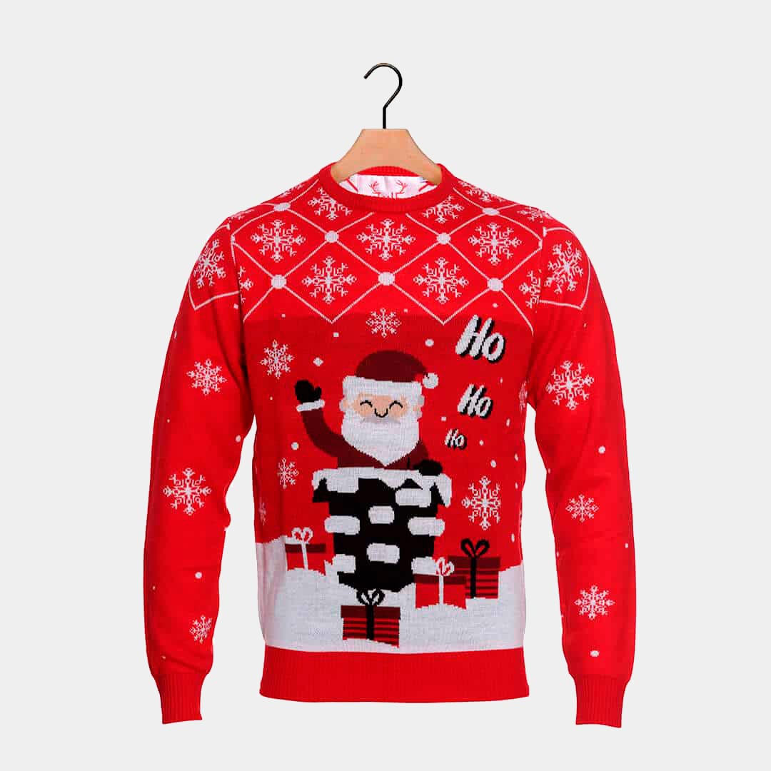 Womens Ugly Christmas Sweater with Santa Coming through the Chimney
