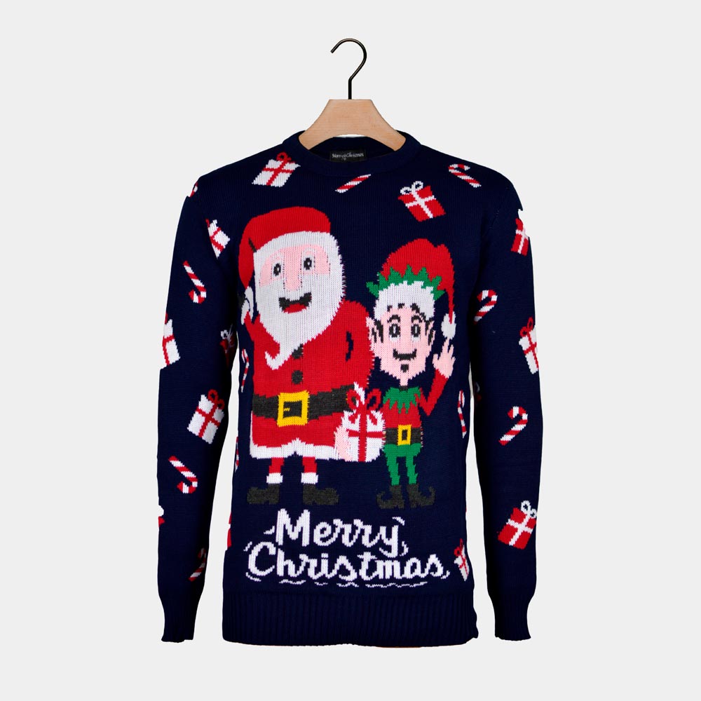 Womens Ugly Christmas Sweater with Santa and Elf